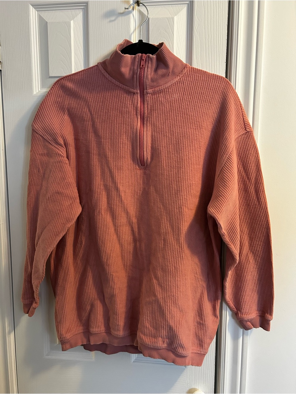 Half-Zip Ribbed Pullover Sweater - Dusty Rose